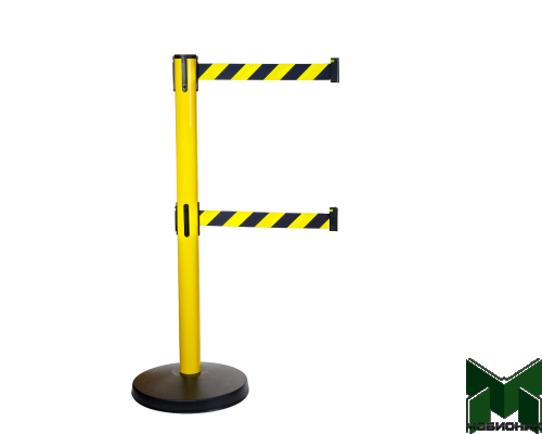 Индустриальная стойка Barrier Belt® 511Y желтая с двумя сигнальными лентами